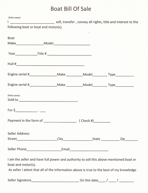 Free Printable Boat Bill Of Sale Form