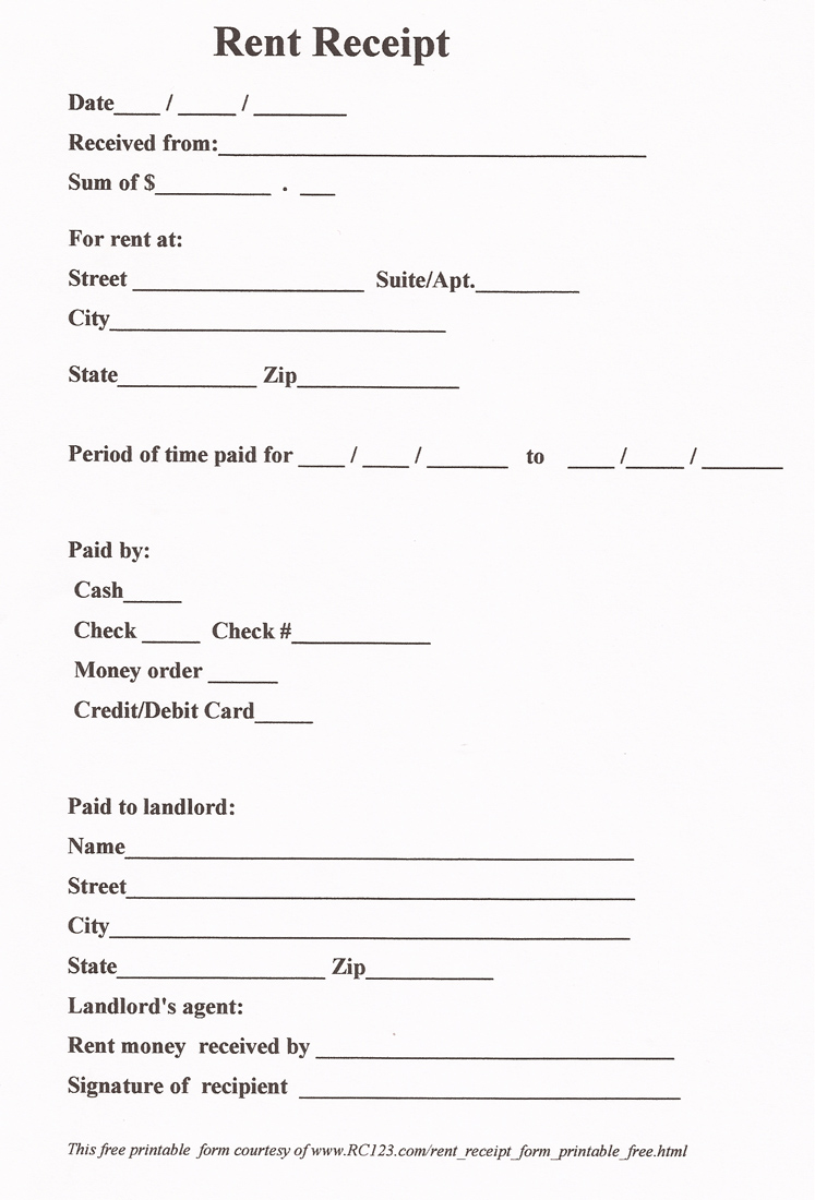 Rent Receipt Free Printable - www.RC123.com